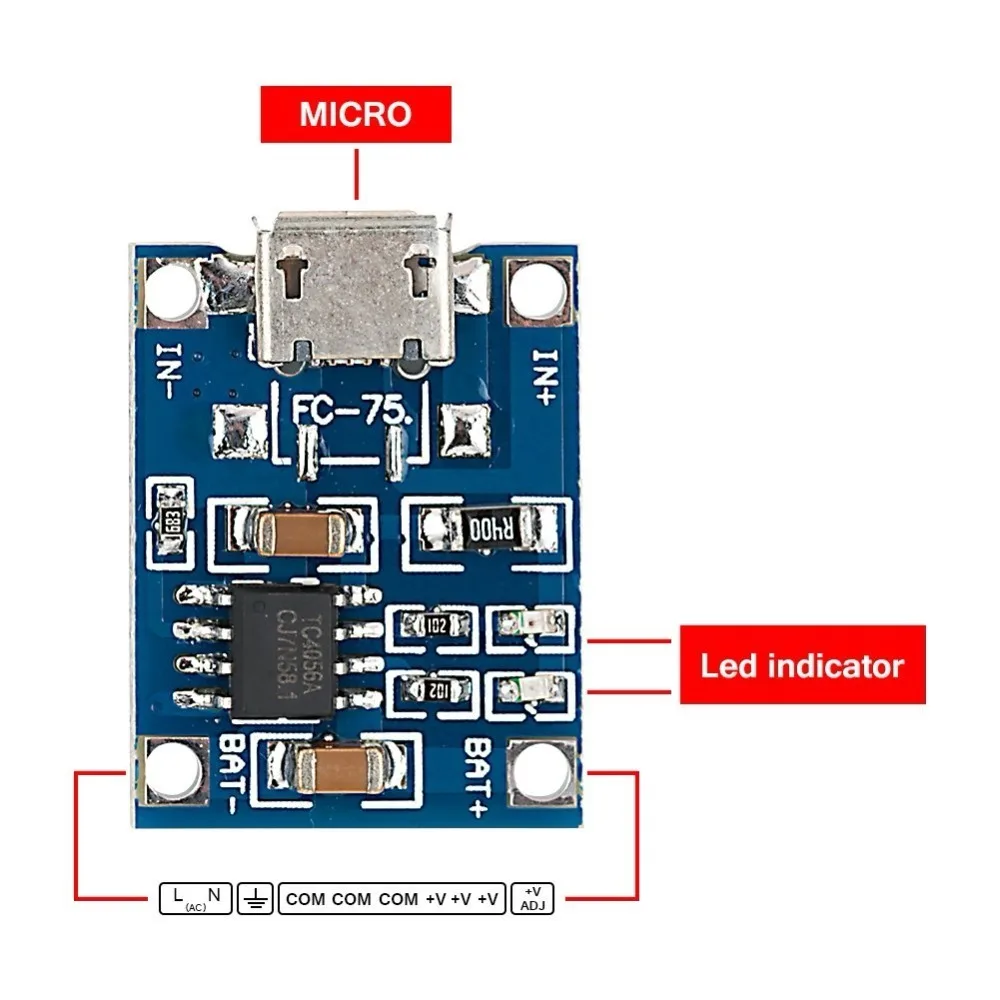 Aokin TP4056 5V TENSTAR ROBOT 1A Micro USB 18650 литиевая батарея зарядная плата модуль зарядного