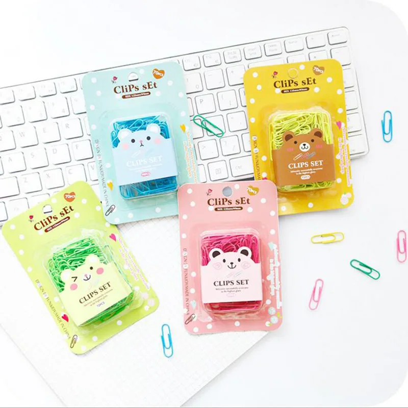 70 шт./кор. Kawaii мультфильм скрепки флуоресцентные цвет мини закладки школьные канцелярские принадлежности Студент Декор DIY