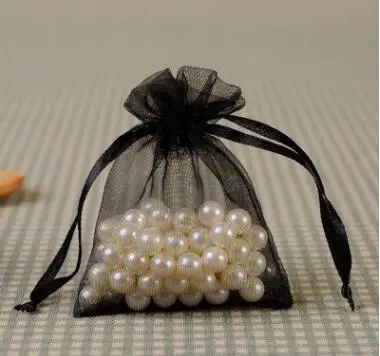 Новинка,, 5x7 см, 7x9, 9x12, 10x15 см, 50 шт., сумки из органзы для конфет, подарочная упаковка для ювелирных изделий, упаковка для свадебного подарка и сумки - Цвет: black