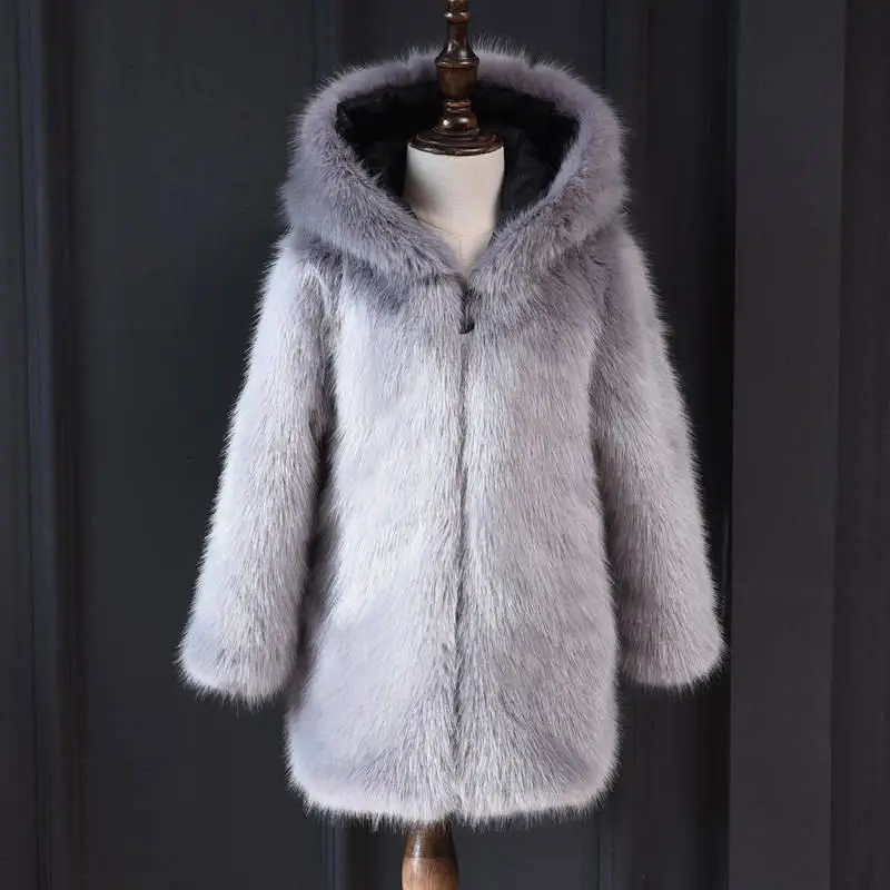 Gray Hooded Г. Детская теплая куртка с капюшоном для мальчиков и девочек пальто из искусственного меха норки для маленьких мальчиков и девочек детская плотная ветровка, верхняя одежда, парка, одежда Q488 - Цвет: Gray Hooded