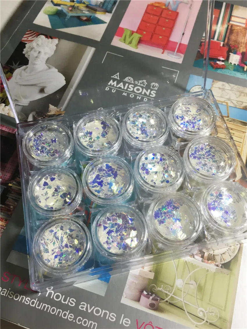 Бесплатная доставка 12 кристаллических форм Блестящий Алмазный светлый порошок