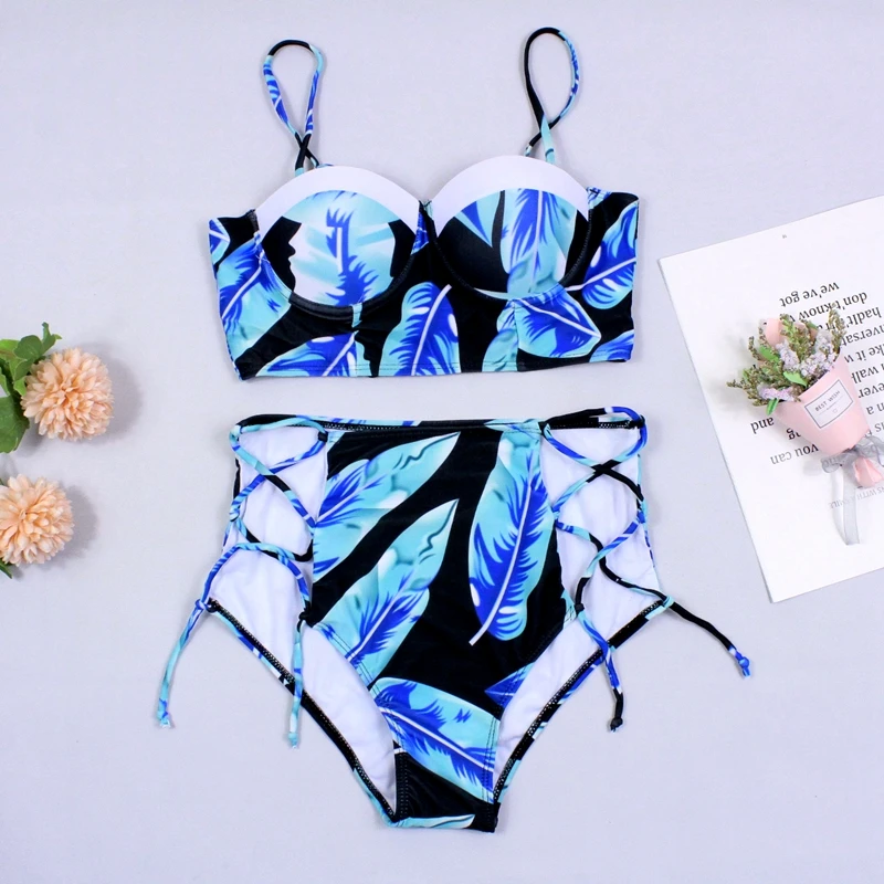 

Sexy High Waist Bikini Swimwear Women Swimsuit 2020 Print Biquini Bandage Bathing Suit Padded Bikinis Female Summer Beach Wear