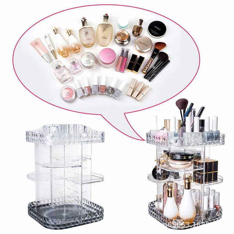 Rangement Maquillage organizateur 360 градусов вращающийся органайзер для макияжа акриловый держатель для хранения косметики большой емкости