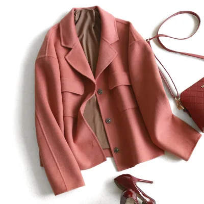 coral red Kmeram Новая Осенняя модная женская зимняя куртка элегантная тонкая шерстяная теплая шерстяная кашемировая куртка для женщин Casaco Feminino HH688 - Цвет: coral red