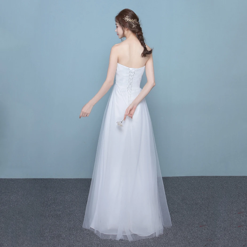 Белое свадебное платье до пола Элегантное невесты без бретелек а-силуэт Дешевые