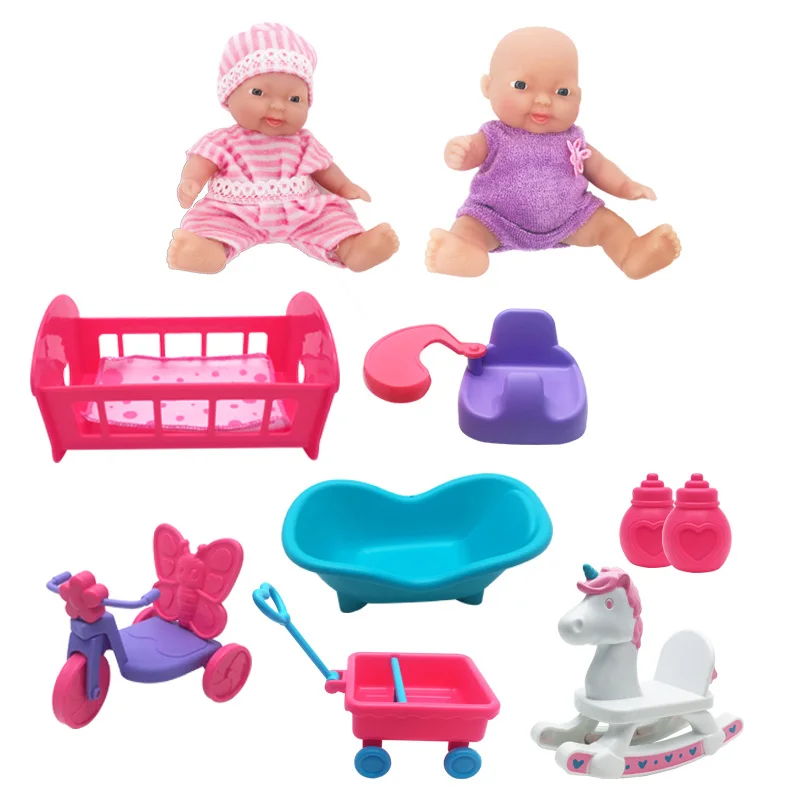 2 dolls 6 parts WOWCHEER 12 см 6 шт. Bebes Reborn мини детские куклы с Колыбель Ванна Мягкие силиконовые маленькие куклы реалистичные Kawaii Игрушки для девочек - Цвет: 2 dolls 6 parts