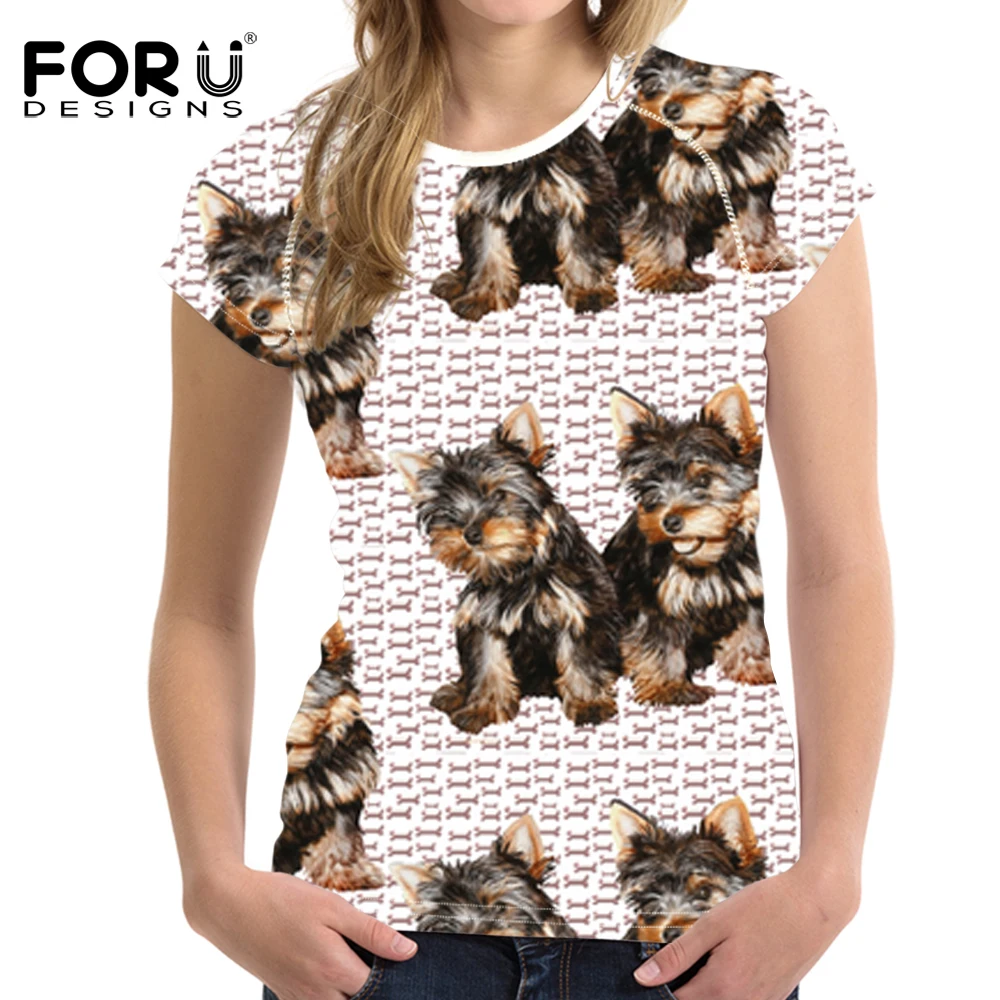 

FORUDESIGNS Funny Yorkie T Shirt for Women Kawaii Puppy Print T-shirt Ladies Fashion Short Sleeve Tee Shirt Female Summer Tops