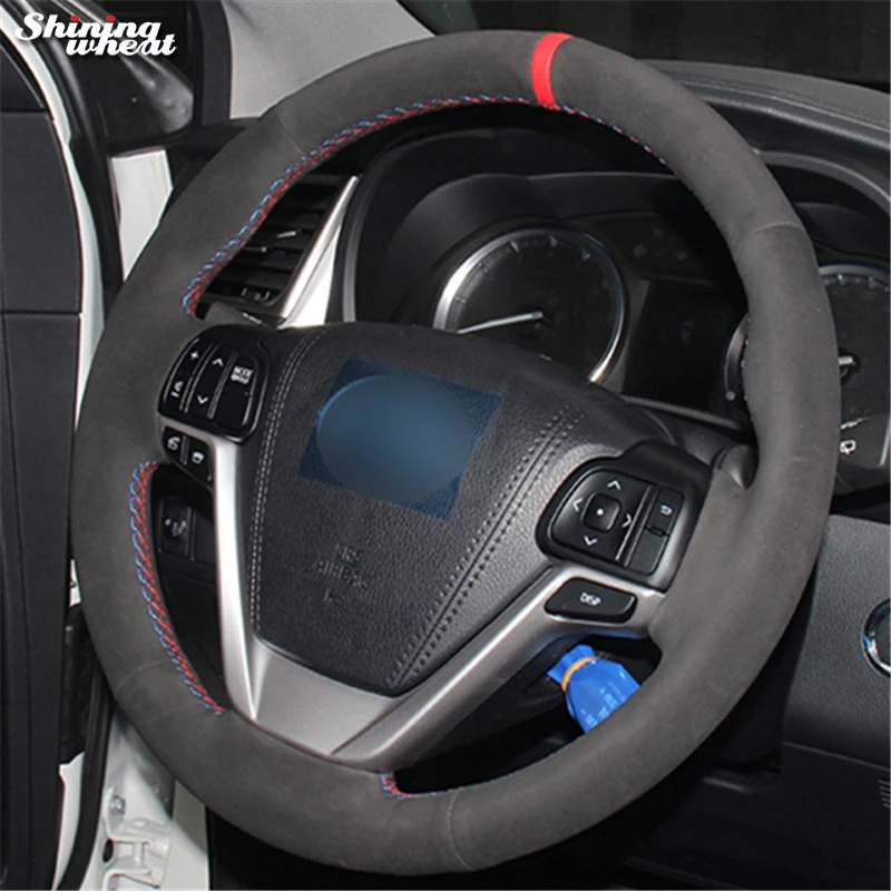 Блестящие пшеницы черная замша чехол рулевого колеса автомобиля для Toyota Highlander 2015