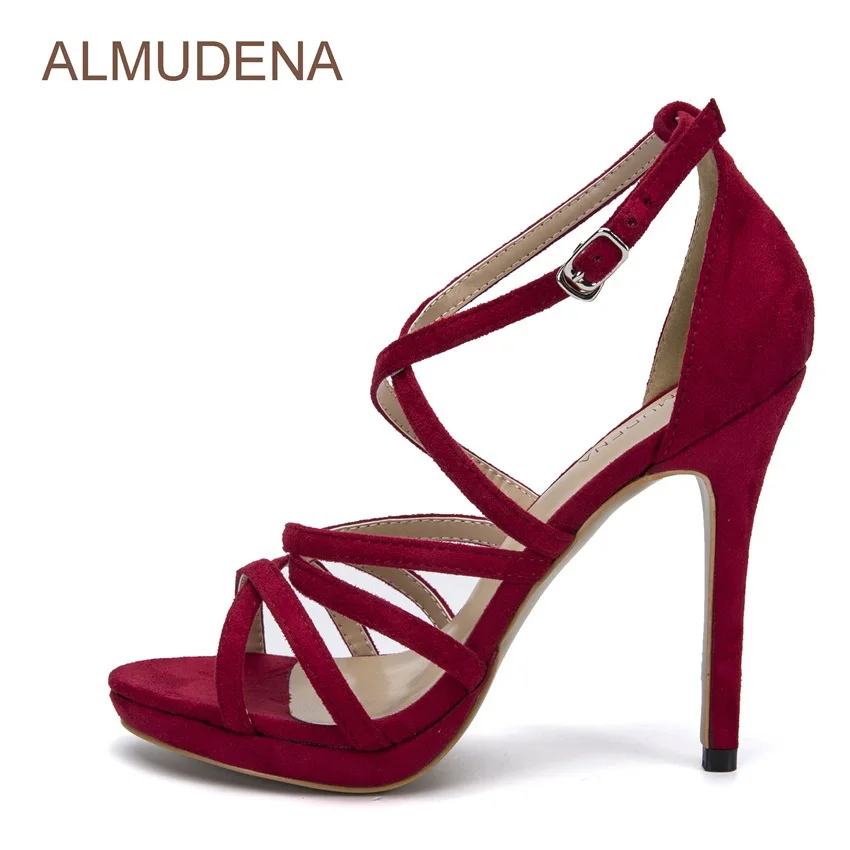 Женские популярные красные замшевые босоножки ALMUDENA на высоком каблуке платформа