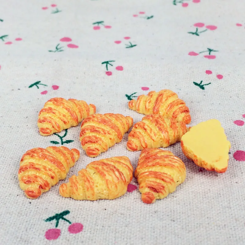 10 шт. кавайный Кабошон из каучука с плоским основанием миниатюрная еда круассаны