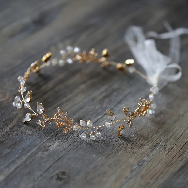 Свадебные аксессуары для волос головная повязка с золотыми листьями ручная