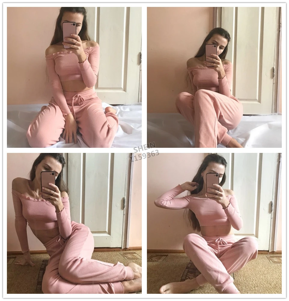 SHEIN Модный Топ С Открытыми Плечами И Спортивные Брюки Женский Спортивный Костюм