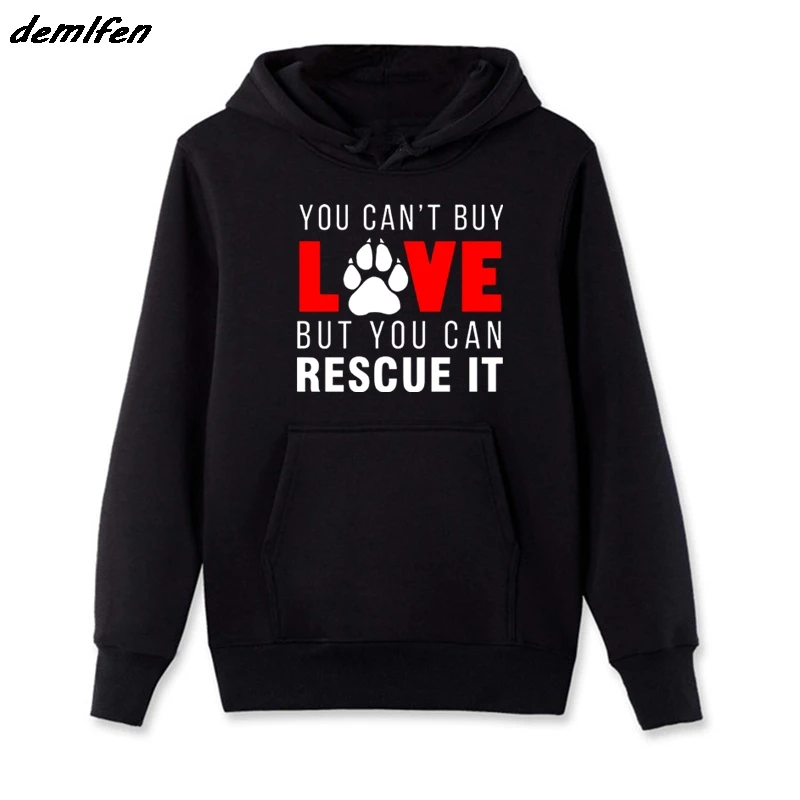 Spring Autumn Casual Men Hoody Fleece Sweatshirt You Can't Buy Love But Can Rescue It Cute Dog Pawprint Hoodie Jacket | Мужская