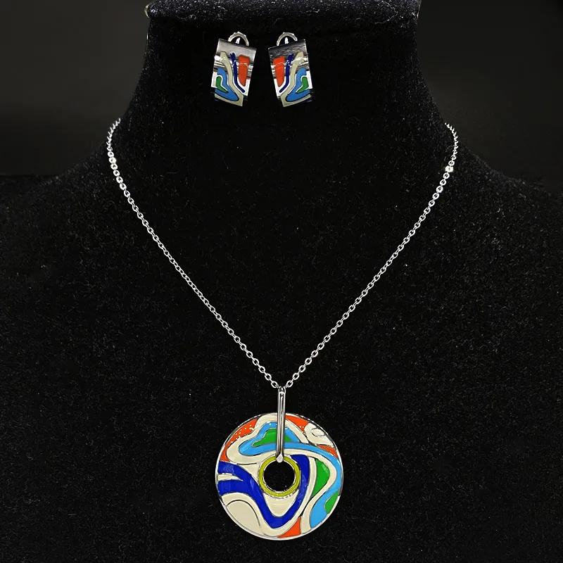 2019 Модный Синий Геометрический набор украшений для женщин из нержавеющей стали