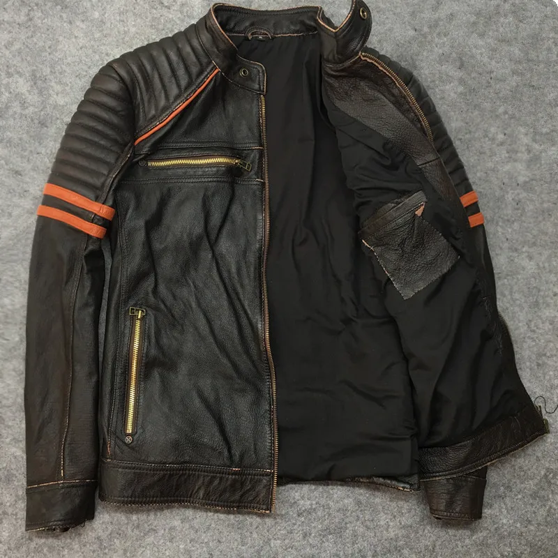 Мужская мотоциклетная кожаная куртка для езды на велосипеде винтажное пальто из