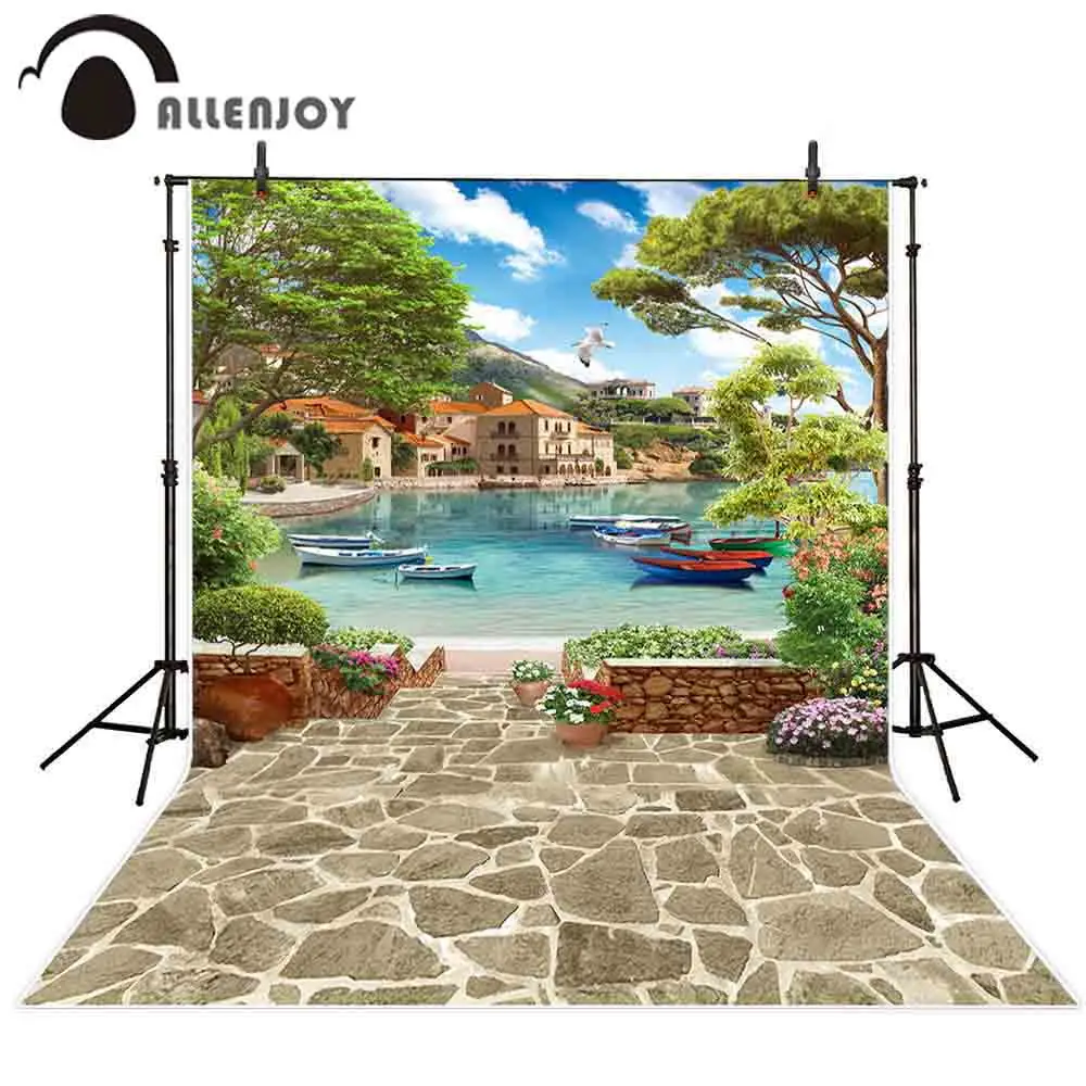 Allenjoy фон для фотосъемки с пейзажем Венеция летнее озеро корабль каменный цветок