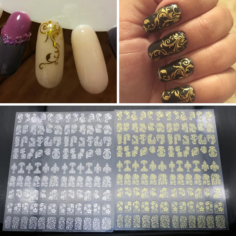 1 компл. золото 3D Nail Art Наклейки надписи патч металлические цветы дизайн наклейки