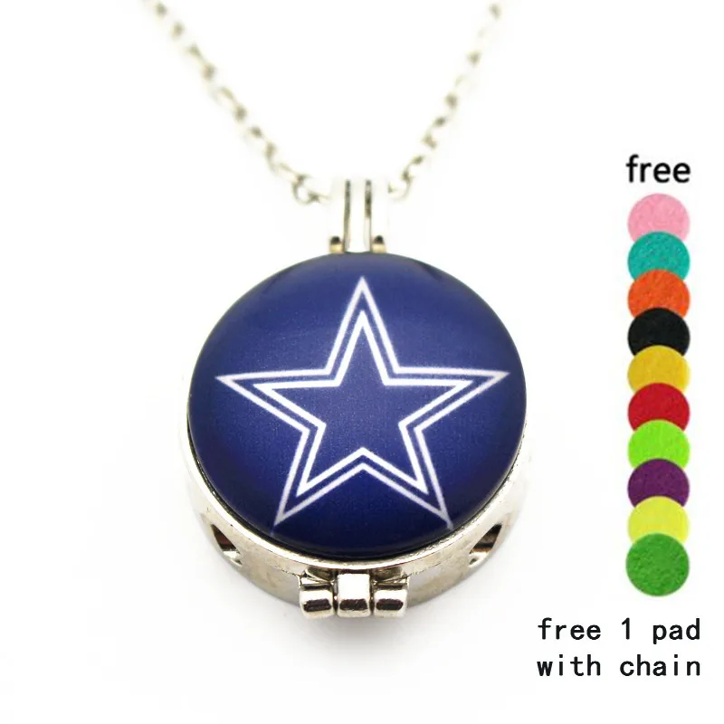 

6pcs/Lot Aromatherapy Locket Glass Football Dallas Cowboys Perfume Essential Oil Diffuser Pendant Chains Necklace Jewelry
