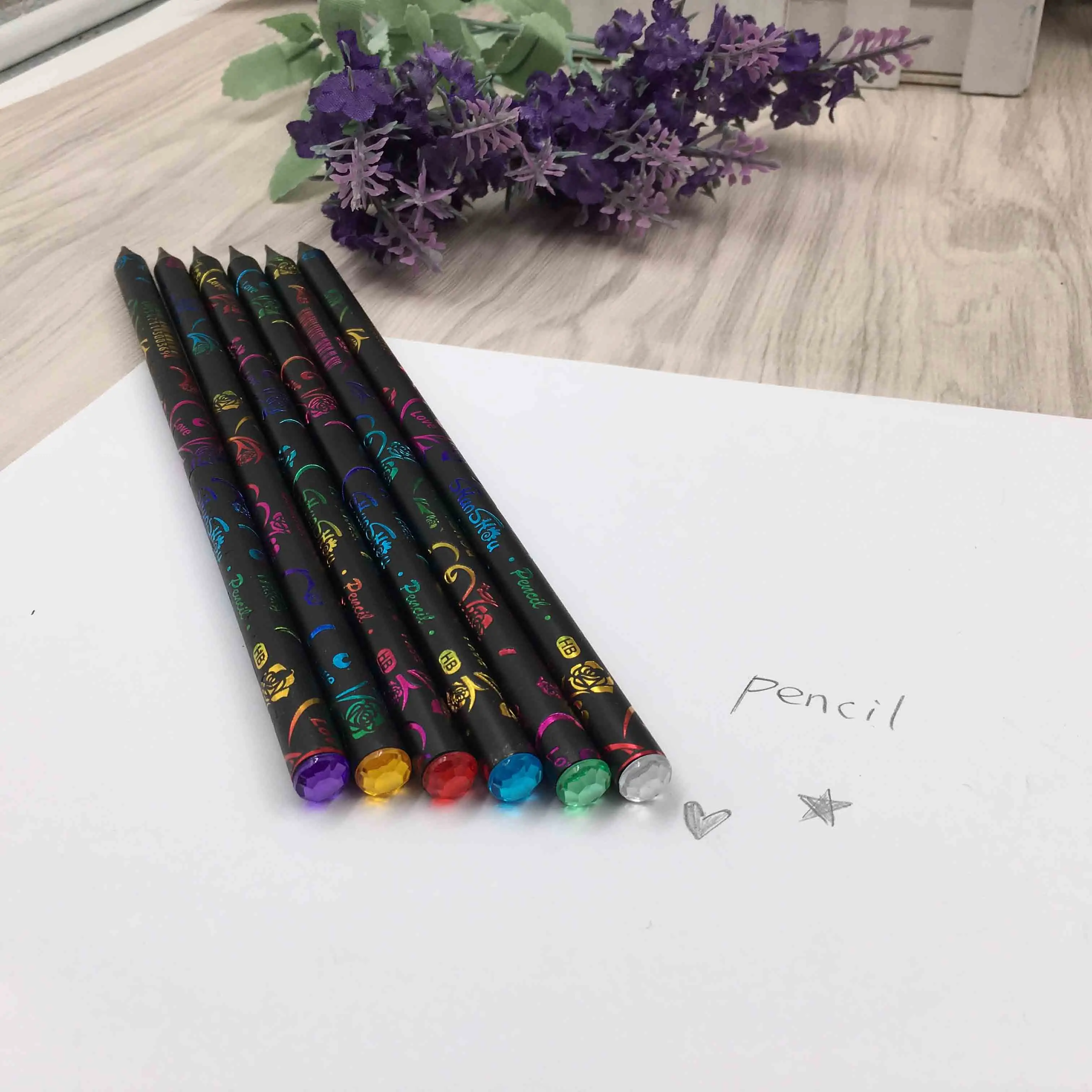Diamond 12 pcs/lot DIY Cute Plastic Black refilled Durable HB Painting Drawing Pencil Diamond Earsers For Office and school supplies - Цвет: Diamond