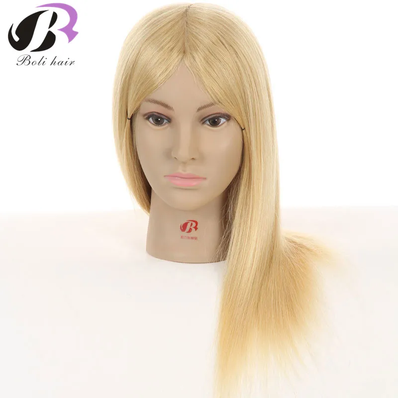 New Hairdressing Training Heads 100% Human Hair 16&quot Blonde Real Mannequin Head With Practice For Sale |