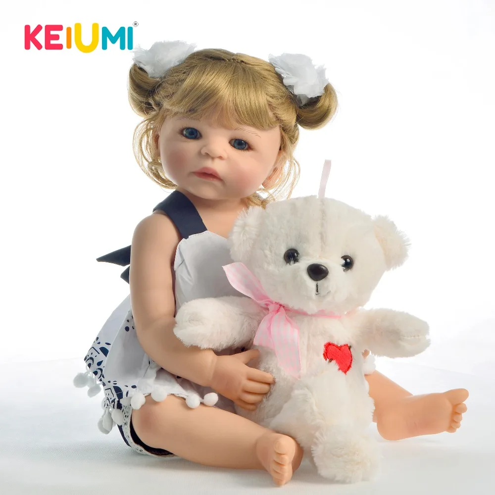 

KEIUM 55 CM New Arrival Full Body Vinyl Baby Doll Girl Toy Lifelike Boneca Reborn Babies Blond Curls Hair Kids Birthday Present