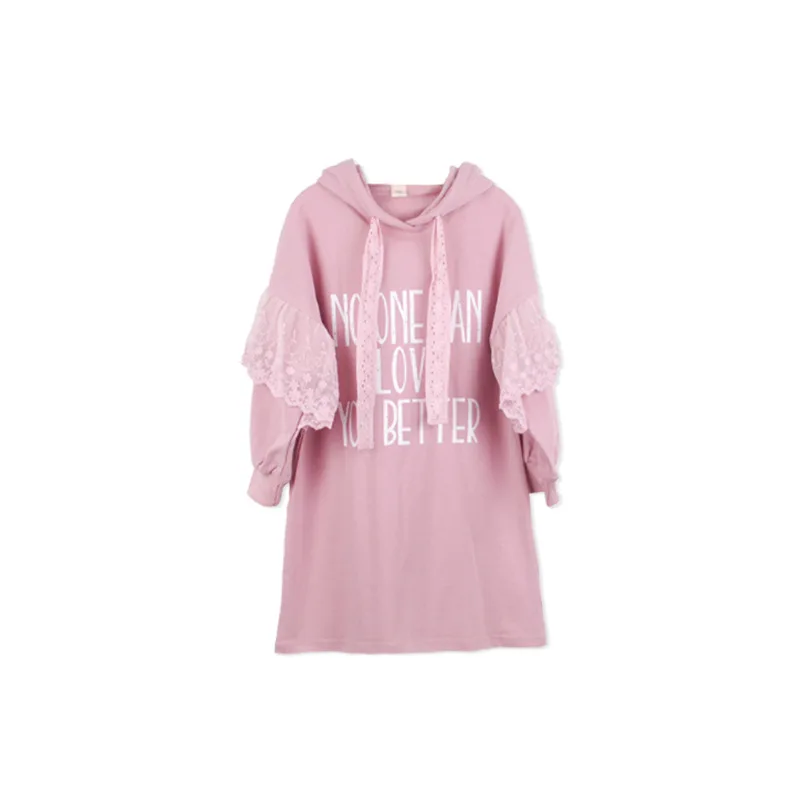 2018 Новинка осени розовый с длинными рукавами капюшоном хлопка платье для девочек