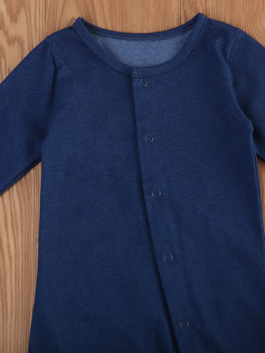 Синий джинсовый однобортный однотонный Комбинезон для маленьких мальчиков и