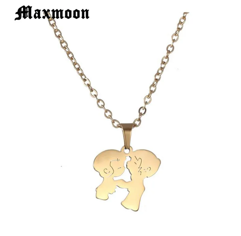 

Maxmoon Stainless Steel Cute Boy Girl Pendant Necklace Lovers Necklace Couple Jewelry For Birthday Gift