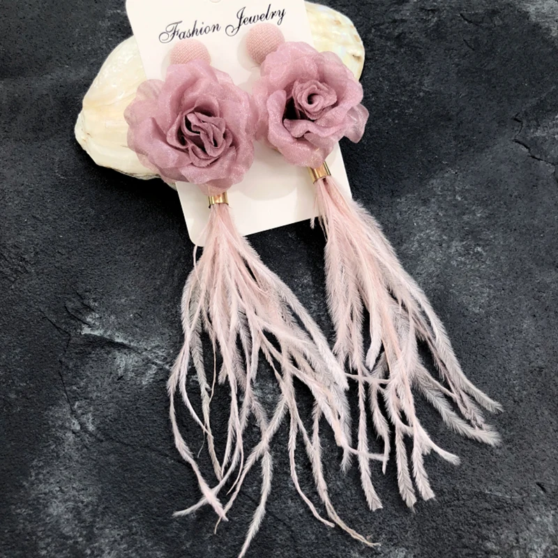 Европейские винтажные Роскошные висячие серьги с перьями и кисточками женские