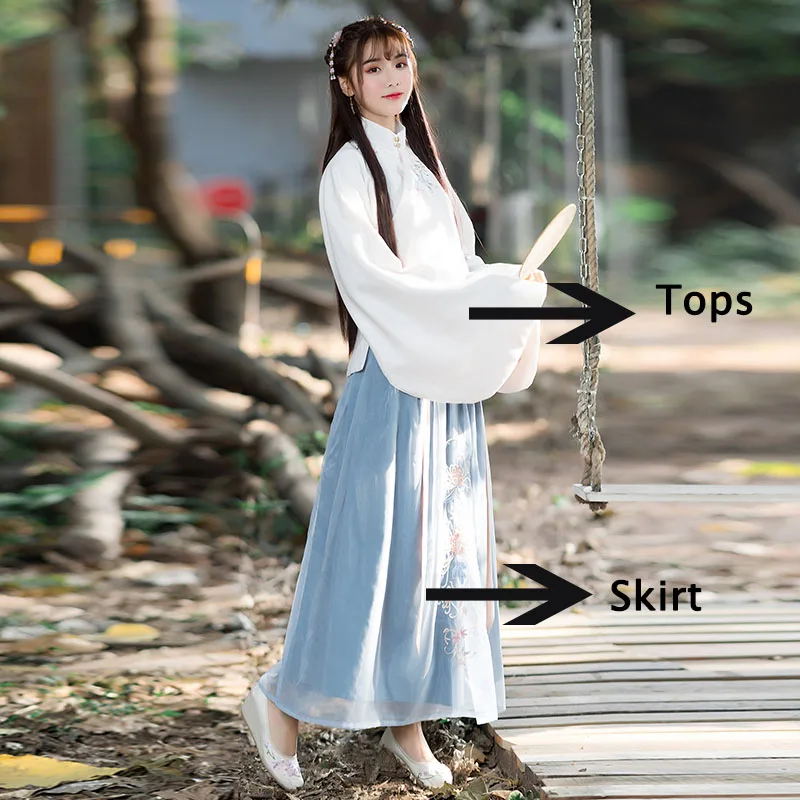 Tops and skirt Женское/женское ханьфу китайское платье Стиль традиционные и древние костюмы плащ и топ с юбкой китайская танцевальная одежда DQL373 - Цвет: Tops and skirt