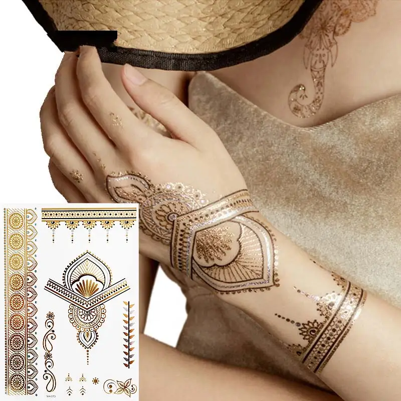 YH073 Boho Цветочные Временные Тату-металлик Цвета Золото Серебро металлик(1 лист - Цвет: YH073