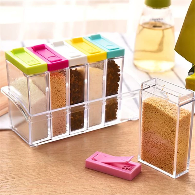 Hot Sale Seasoning Rack Spice 6 Pieces Acrylic Box Storage Container Condiment Jars Kitchen Accessories ZH-104040 | Дом и сад