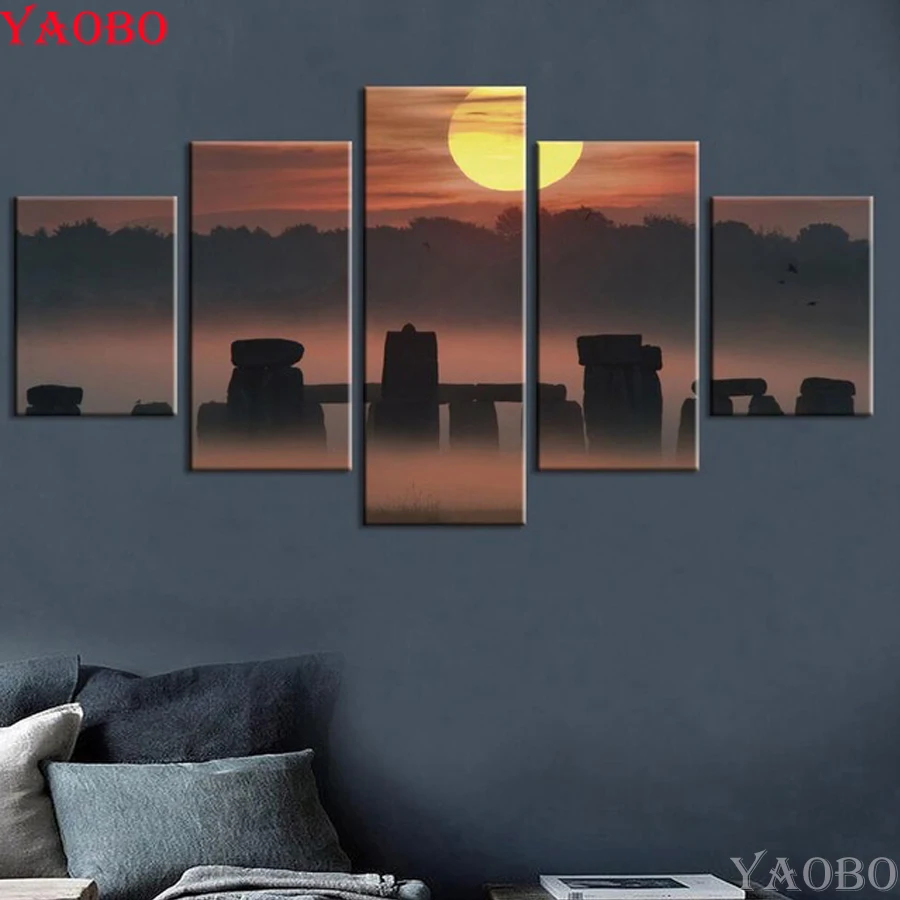 

5 Pieces Stonehenge Landscape diamond painting full square/round drill 5d diy diamond embroidery icon mosaic sticker home decor