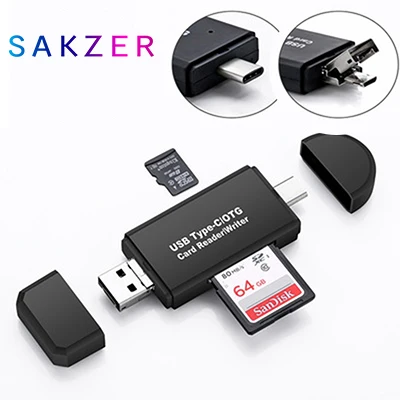 Высокоскоростное устройство для чтения карт OTG Type C & micro USB 3 в 1 USB2.0 универсальное
