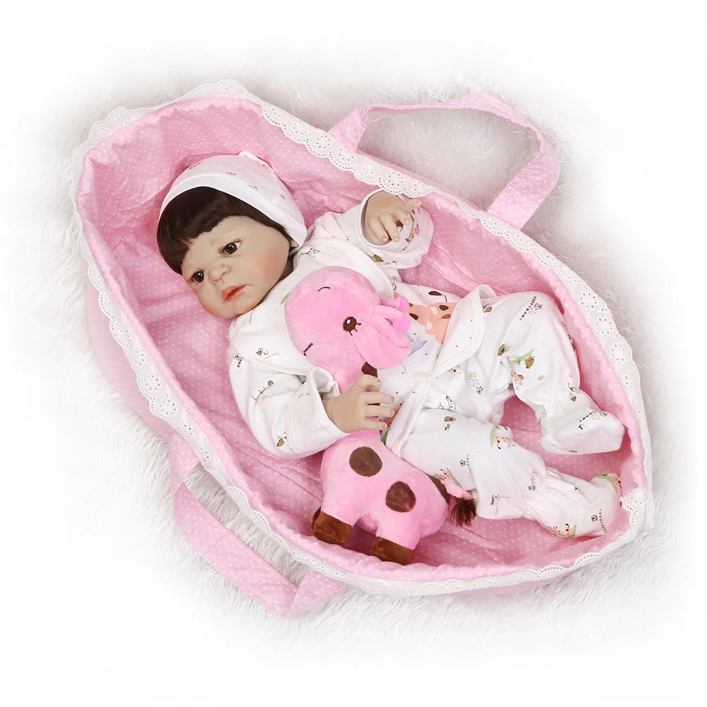

22" 55cm NPK full silicone dolls reborn for sale luxury set pink basket giraffe for alive babies dolls bebe gift reborn bonecas