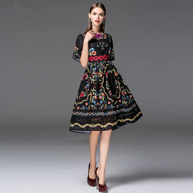 Европейская станция летнее платье 2019 квадратный воротник платья шоу женщин