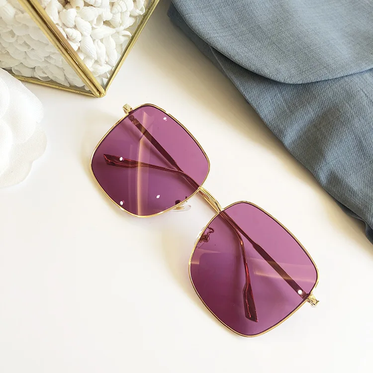gold purple Роскошные брендовые негабаритные Винтажные Солнцезащитные очки унисекс, женские брендовые дизайнерские солнцезащитные очки с большой оправой, прозрачные коричневые металлические Квадратные Солнцезащитные очки Новинка - Цвет линз: gold purple