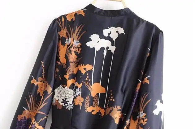 Винтаж с круглым вырезом Цветочный принт кимоно платье-рубашка в стиле ретро 2018