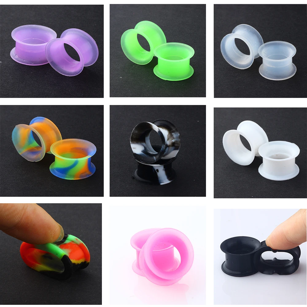 

JUNLOWPY Silicone Ear Tunnels And Plugs Hollow Flesh Tunnel Piercings Earrings Body Jewelry Earlets Mix 11 Colors 4-25MM 264pcs