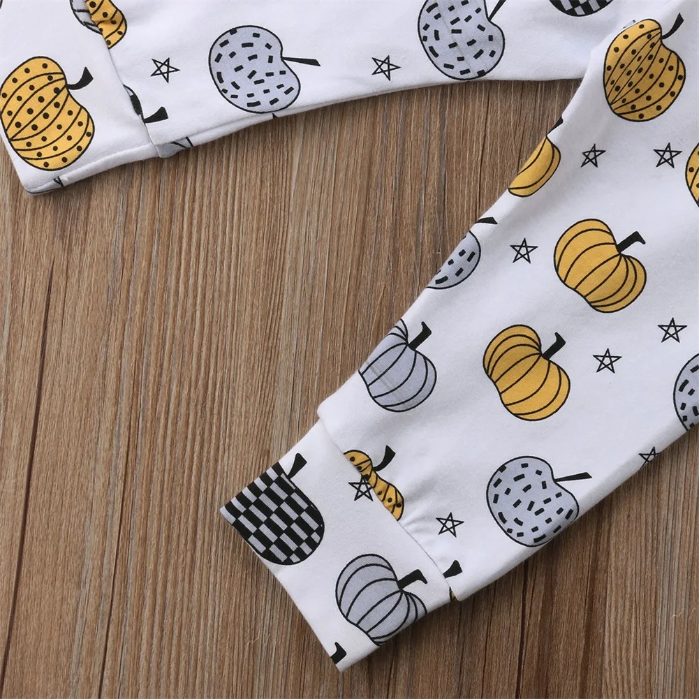 2018 Brand New Casual Toddler Kids Baby Girl Halloween Summer Outfits Striped T-Shirt Pumpkin Print Pants 2Pcs Cotton Sets 0-24M | Детская