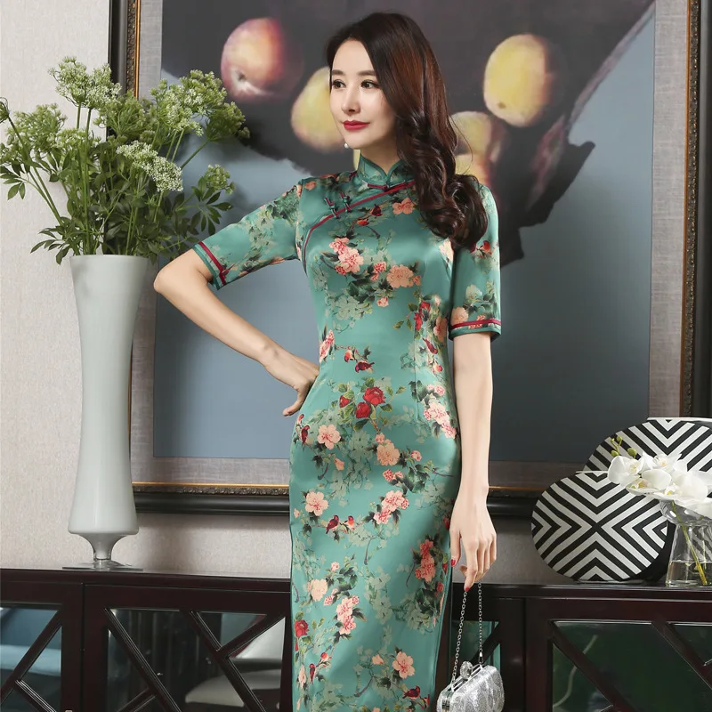 Платье Ципао женское из вискозы с коротким рукавом и воротником стойкой|Женские