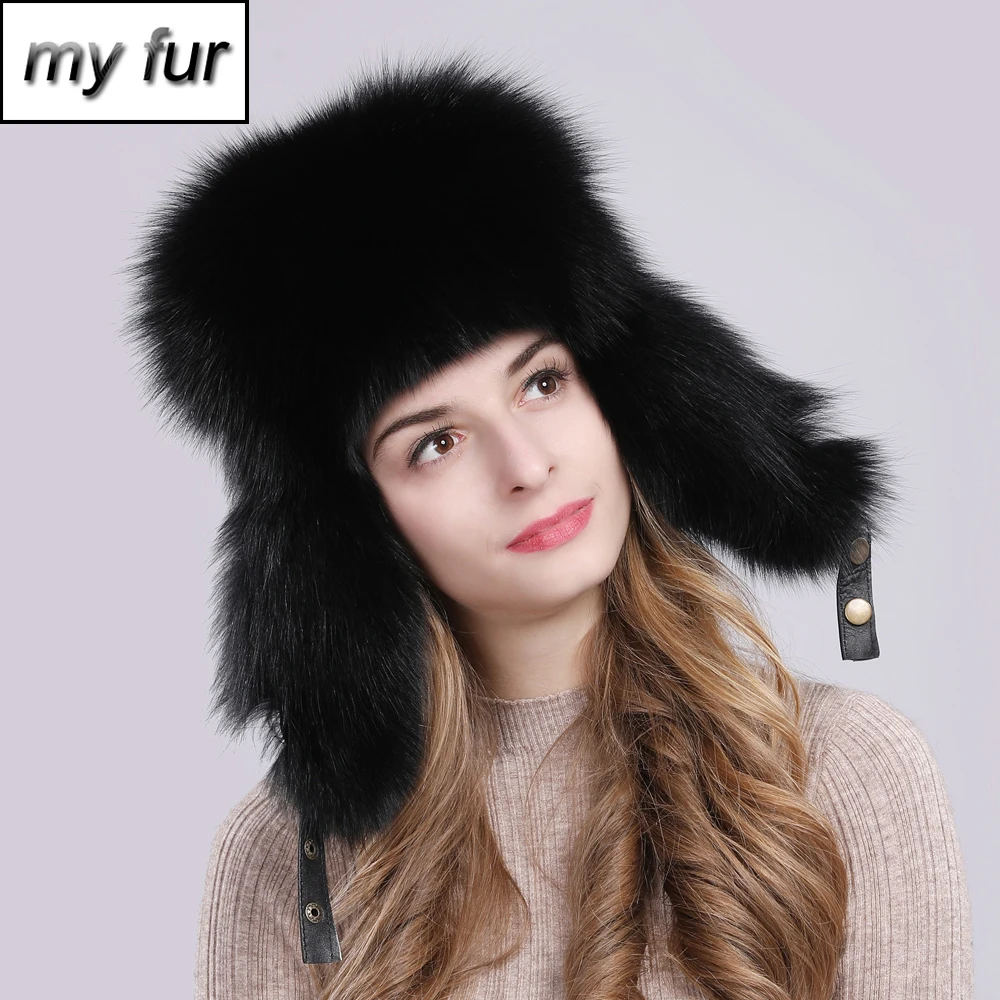 Мужская Уличная 100% из натурального меха лисы шапка ушанка для русской зимы
