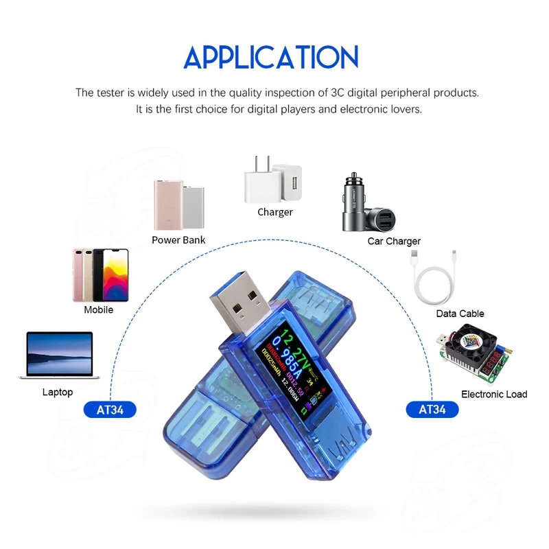AT34 USB 3.0 Multimeter Meter Color Display Tester LCD Voltmeter Ammeter Voltage Current Capacity | Инструменты