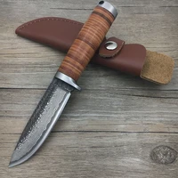 58rhc high carbon steel straight knife forged damascus steel hunting fixed tactical knives with scabbard