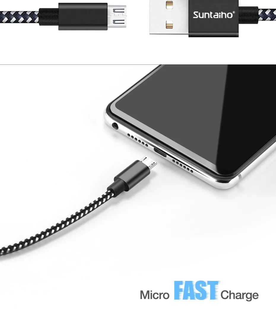 Suntaiho usb кабель micro usb cable провод для зарядки micro usb кабель для зарядки микро usb Зарядное устройство адаптер 2.4A шнур для зарядки телефона для samsung xiaomi LG huawei Meizu нейлоновый плетеный