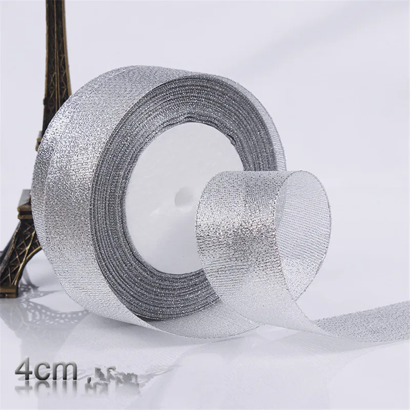 4CM Silve Золотой/Серебряный шелковый атлас органза лента 0,6-5 см блестящие вышитые ленты с луком для свадебного торта, подарочные украшения, товары для рукоделия - Цвет: 4CM Silve