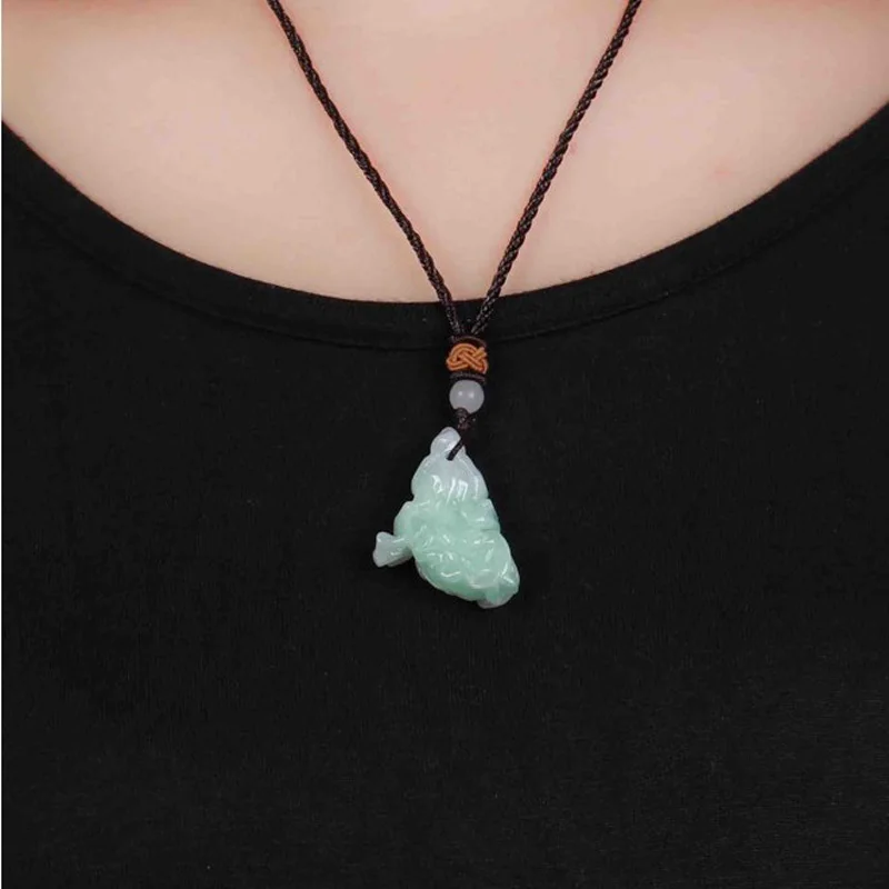 

Burma Jade Pendant Hand Carved Drop Shipping Lucky Amulet Chinese Cabbage Lovers Jadeite Necklace With Chain For Men Women Gift