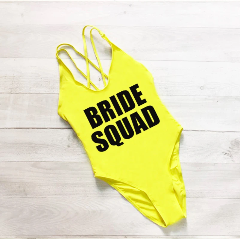 Слитный купальник с надписью BRIDE Team сексуальный бандажный пляжная одежда