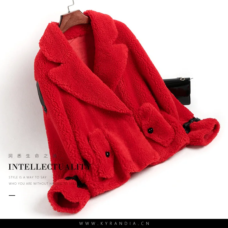 red Осенне-зимнее пальто женская одежда уличная куртка из натурального меха шерстяная куртка Корейская винтажная овечья овчина Abrigo Mujer ZT3355 - Цвет: red