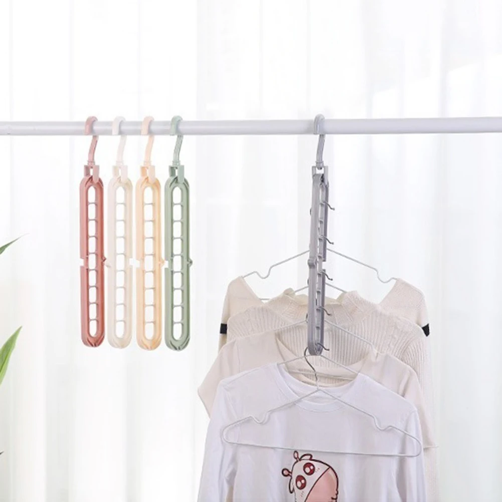 Multi-function 9-hole Sliding Clothes Hanger Sorting Drying Rack Hook Organizer 3D space saving hanger magic hanger with hook